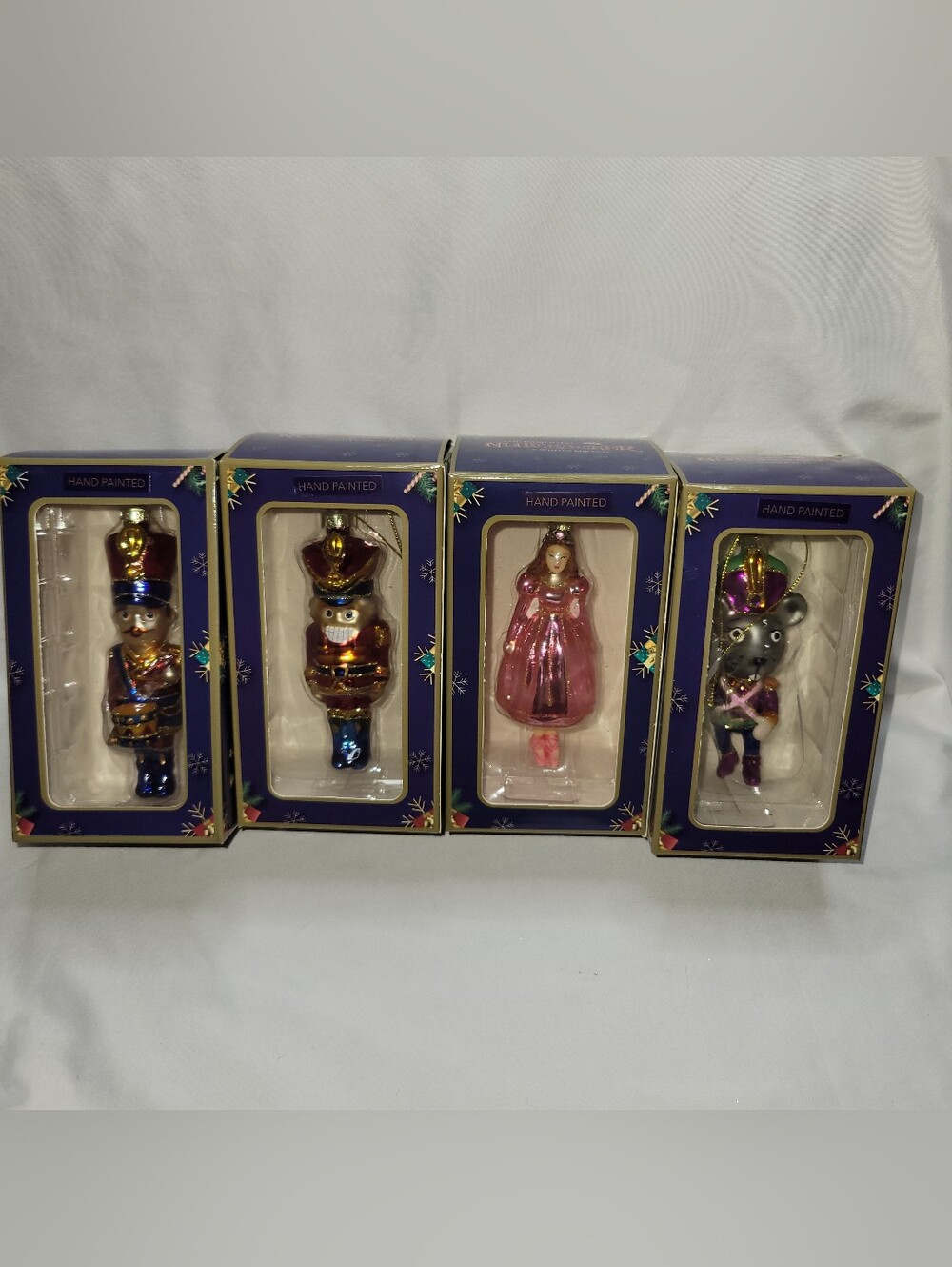 Hand-Painted Pink and Multicolor Glass Nutcracker & Fairy Holiday Ornaments